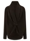 Alberta Ferretti Shawl Collar Knit Cardigan Brooch In Brown