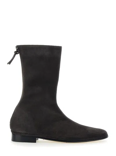 Alberta Ferretti Brown Ankle Boots With Zip On The Back In Suede Woman