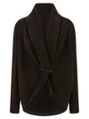 Alberta Ferretti Shawl Collar Knit Cardigan Brooch In Brown