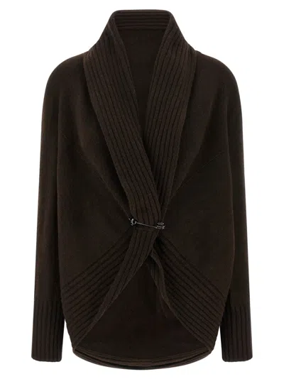 ALBERTA FERRETTI BROWN BROOCH CARDIGAN