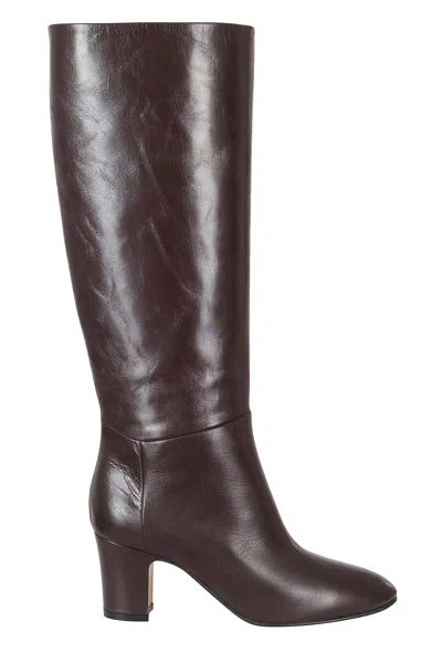 Alberta Ferretti Brown High Shaft Leather Sole Leather Boots In Black