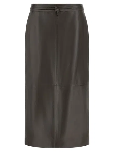 Alberta Ferretti Leather Skirt Belted Waist Back Pocket In Brown
