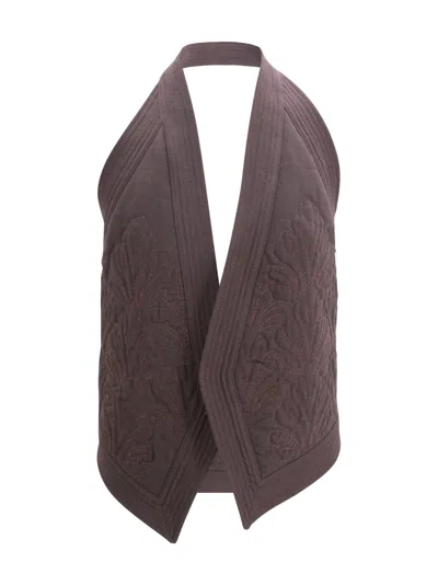 Alberta Ferretti Brown Quilted Halterneck Gilet In Multi