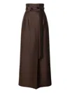 Alberta Ferretti Embroidered Wool And Silk Skirt In Brown