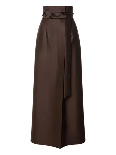 Alberta Ferretti Embroidered Wool And Silk Skirt In Brown