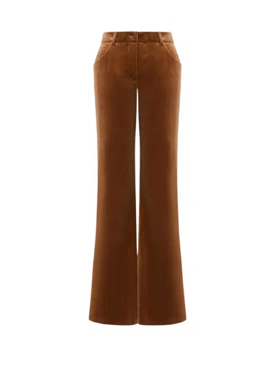 Alberta Ferretti Brown Stretch Cotton Velvet Blend Trousers