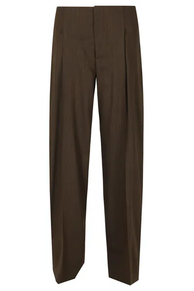 Alberta Ferretti Brown Tailored Side Zip Viscose-blend Straight-leg Trousers
