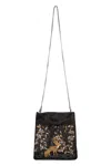 Alberta Ferretti Embroidered Drawstring Cross Body Bag In Black
