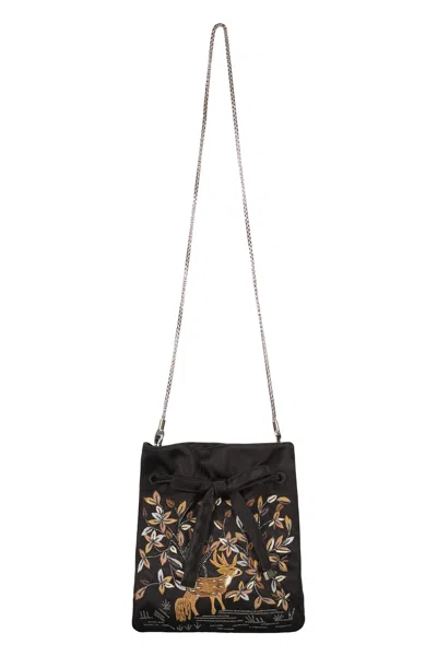 Alberta Ferretti Embroidered Drawstring Cross Body Bag In Black