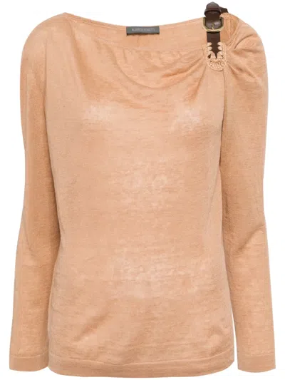 Alberta Ferretti Buckle-detail Linen Top In Brown