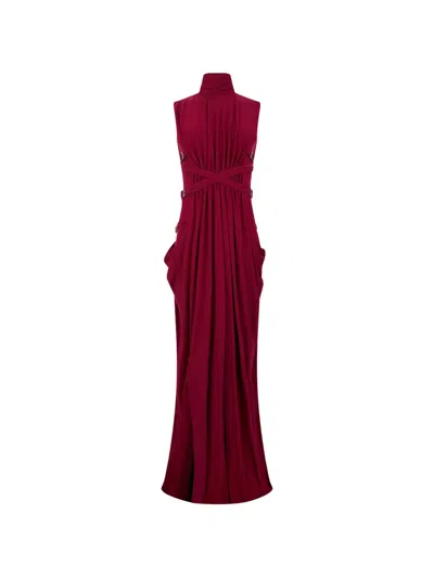 Alberta Ferretti Buckle-detail Draped Maxi Dress In Red