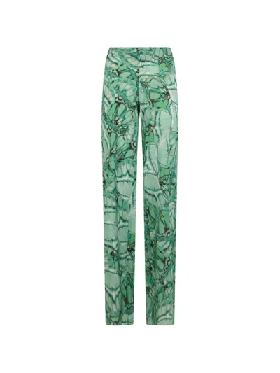 Alberta Ferretti Butterfly-print Silk Palazzo Pants In Green