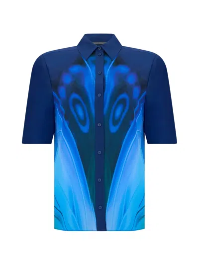 Alberta Ferretti Butterfly-print Silk Shirt In Blue