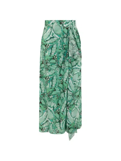 Alberta Ferretti Butterfly-print Silk Skirt In Green