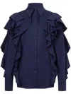 Alberta Ferretti Stretch-cotton Ruffled Detailing In Black