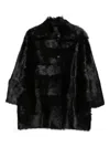 Alberta Ferretti Fur Texture High Collar Knee Length Jacket In Black