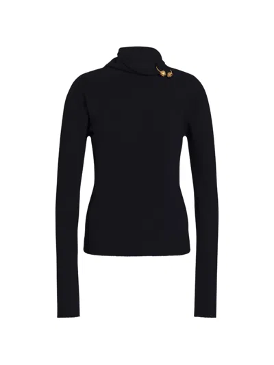 Alberta Ferretti Button-detail High-neck Sweater In Blue