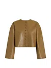 Alberta Ferretti Buttoned Leather Jacket In Brown