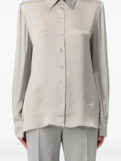 Alberta Ferretti Buttoned Satin Shirt In Gray