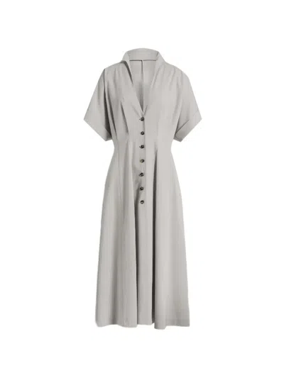 Alberta Ferretti Buttoned V-neck Dress In Gray