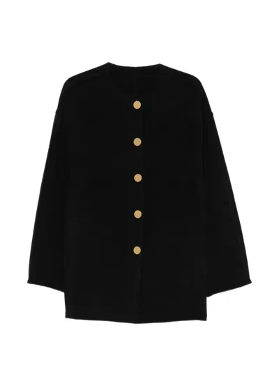 Alberta Ferretti Button-fastening Collarless Coat In Black