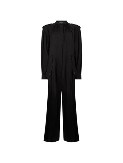 Alberta Ferretti Button-up Gathered Jumpsuit In Black