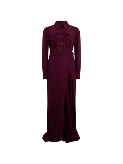 Alberta Ferretti Button-up Pleated-skirt Maxi Dress In Burgundy