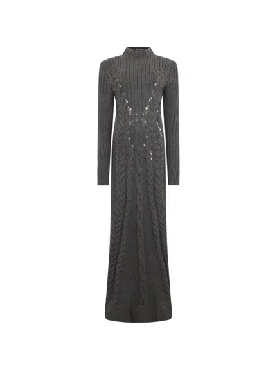 Alberta Ferretti Cable-knit Maxi Dress In Gray