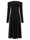 Alberta Ferretti Slightly Stretch Cady Midi Dress With Off-the-shoulder Neckline In Black