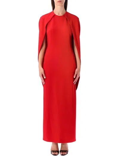 Alberta Ferretti Women Red Long Dress With Hooded Sleeves And Cut Out On The Back In Fabric Woman