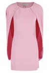 Alberta Ferretti Pink Crew Neck Dress With Cap Sleeves And Draped Shoulders In Fabric Woman In Pink