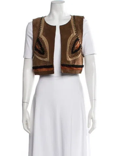 Pre-owned Alberta Ferretti Calf Leather Patterned Vest In Brown