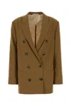Alberta Ferretti Longline Polyester Blazer Featuring Button Accents In Brown