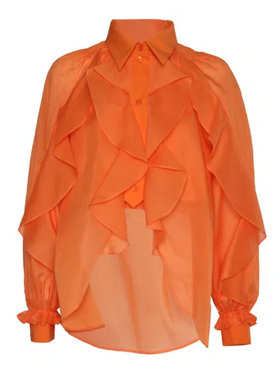 Alberta Ferretti Camicia Arancione Con Volant In Orange