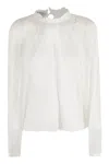 Alberta Ferretti Sheer Silk Chiffon Blouse With Floral Detail In White