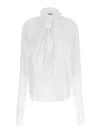 Alberta Ferretti Long Sleeve Collarless Shirt With Scarf Detail In White