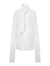 Alberta Ferretti Long Sleeve Collarless Shirt With Scarf Detail In White