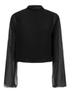 Alberta Ferretti Reversible Silk Chiffon Shirt With Unique Crossed Closure In Black