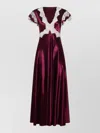 Alberta Ferretti Cap Sleeves Satin Lace Floor Length Dress In Purple