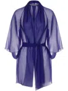 Alberta Ferretti Organic Silk Chiffon Cape With Waist Sash In Blue