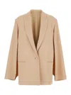 Alberta Ferretti Women Beige Single-breasted Jacket With Classic Lapels In Fabric Woman In Brown