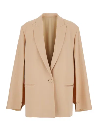 Alberta Ferretti Women Beige Single-breasted Jacket With Classic Lapels In Fabric Woman In Multi