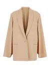 Alberta Ferretti Women Beige Single-breasted Jacket With Classic Lapels In Fabric Woman In Brown