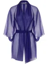 Alberta Ferretti Organic Silk Chiffon Cape With Waist Sash In Blue