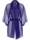 Alberta Ferretti Organic Silk Chiffon Cape With Waist Sash In Blue