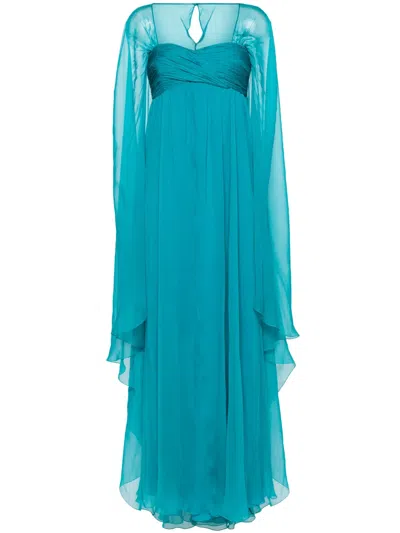 Alberta Ferretti Cape-design Chiffon Gown In Blue