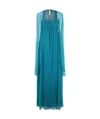 Alberta Ferretti Cape-design Chiffon Gown In Blue