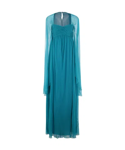 Alberta Ferretti Cape-design Chiffon Gown In Turquoise