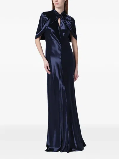 Alberta Ferretti Cape Detail Maxi Dress In Blue