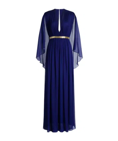 Alberta Ferretti Cape Detail Maxi Dress In Blue